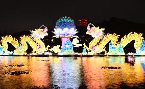 Tourists visit the 2024 Lunar Year Lantern Fair in Nanning
