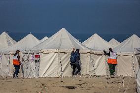 Tents Provided By Red Crescent For Gaza Displaced Amid Ongoing