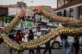 Dragon Dance Practice For Chinese Lunar New Year Celebrations