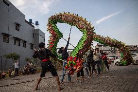 Dragon Dance Practice For Chinese Lunar New Year Celebrations