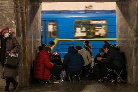 Skhoolchildren In A Metro Station Used As A Bomb Shelter During A Long Air Alert In Kyiv