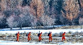 Firefighters Patrol Forest Grassland Protection in Zhangye