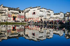 Tourists visit Hongcun Village in Huangshan