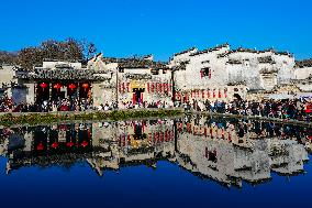 Tourists visit Hongcun Village in Huangshan