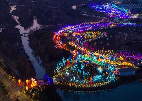 Tourist Attend The First Baima Lake Lantern Fair in Huai 'an, China