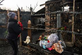 Funeral Ceremony For A Family With Their Three Children Died In A Fire Following An Attack By Russia's Shahed Strike Drones In K