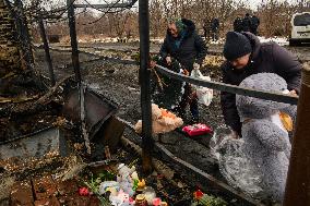 Funeral Ceremony For A Family With Their Three Children Died In A Fire Following An Attack By Russia's Shahed Strike Drones In K