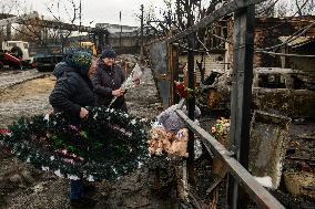 Funeral Ceremony For A Family With Their Three Children Died In A Fire Following An Attack By Russia's Shahed Strike Drones In K