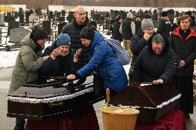 Funeral Ceremony For A Family With Their Three Children Died In A Fire Following An Attack By Russia's Shahed Strike Drones In K