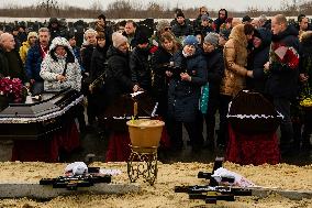 Funeral Ceremony For A Family With Their Three Children Died In A Fire Following An Attack By Russia's Shahed Strike Drones In K