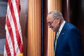 US Senate Majority Leader Chuck Schumer holds a press conference