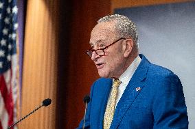US Senate Majority Leader Chuck Schumer holds a press conference