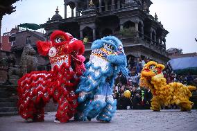 Chinese New Year Celebration And Cultural Program At World Heritage Site Patan Durbar Square In Lalitpur, Nepal.