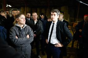 PM Attal Visits A Cattle Farm - Janvilliers