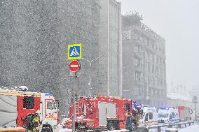 RUSSIA-MOSCOW-IZVESTIA HALL BUILDING-FIRE