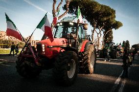 Hundreds Of Italian Farmers Protest Outside Circus Maximus In Rome