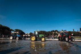 Hundreds Of Italian Farmers Protest Outside Circus Maximus In Rome