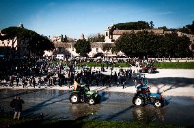 Hundreds Of Italian Farmers Protest Outside Circus Maximus In Rome