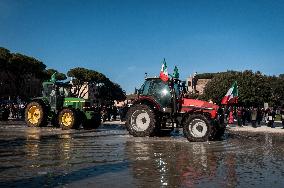 Hundreds Of Italian Farmers Protest Outside Circus Maximus In Rome