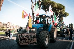 Hundreds Of Italian Farmers Protest Outside Circus Maximus In Rome