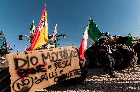 Hundreds Of Italian Farmers Protest Outside Circus Maximus In Rome