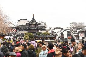 Crowded Tourists Travel At Confucius Temple Scenic Spot in Nanji
