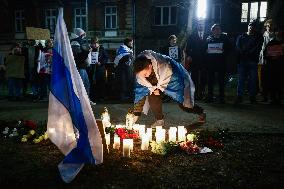Vigil For Alexei Navalny In Front Of Russian Consulate In Krakow, Poland