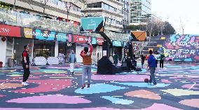 Young People Play Basketball at An Outdoor Street Basketball Court in Shanghai