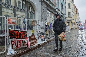 Demonstrators outside the Russian Embassy in Tallinn