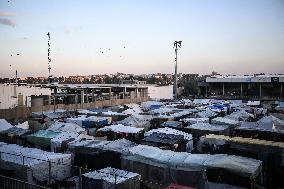 Tents In A Makeshift Shelter At Al-Durra Stadium
