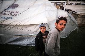 Tents In A Makeshift Shelter At Al-Durra Stadium