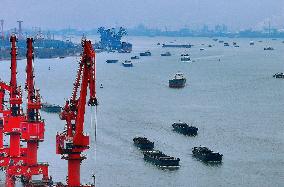 Crgo Ships Sailing in The Yangtze River in Rugao