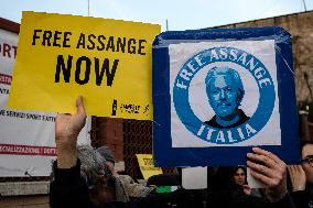 Demonstration Against The Extradition Of Julian Assange  In Front Of The English Embassy In Rome