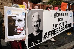 Demonstration Against The Extradition Of Julian Assange  In Front Of The English Embassy In Rome