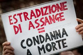 Solidarity Protest In Rome As Assange's US Extradition Case Deliberated At UK Court