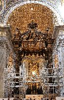 Restoration Work On The Baldachin Of St Peter's Basilica - Vatican