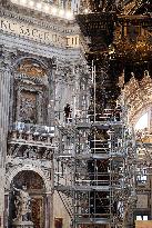 Restoration Work On The Baldachin Of St Peter's Basilica - Vatican
