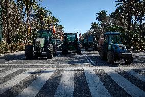 Hundreds Of Farmers Take To The Centre Of Malaga With Their Tractors