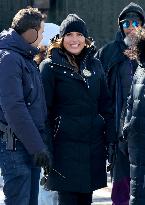 Mariska Hargitay Filming Law and Order: SVU - NYC