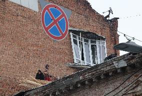 Utility workers repair consequences of Russian shelling in Kharkiv