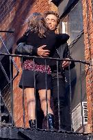 Robert Pattinson And Lana Zakocela On Commercial Set - NYC