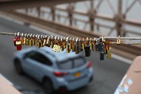 Love Locks Cover Brooklyn Bridge