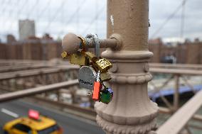 Love Locks Cover Brooklyn Bridge