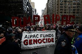 Demonstration Against American Israel Public Affairs Committee In New York City