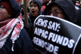 Demonstration Against American Israel Public Affairs Committee In New York City