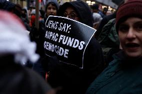 Demonstration Against American Israel Public Affairs Committee In New York City