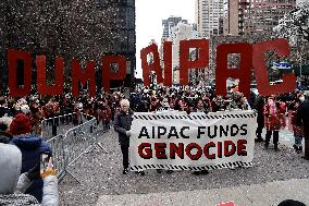 Demonstration Against American Israel Public Affairs Committee In New York City