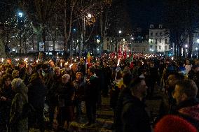 Torchlight Procession For Peace In The Middle East And Ukraine.