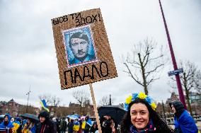 Two Years Of War In Ukraine Demonstration Held In Amsterdam.