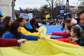 Protestors Gather In Budapest On The Second Anniversary Of The Russian Invasion Of Ukraine